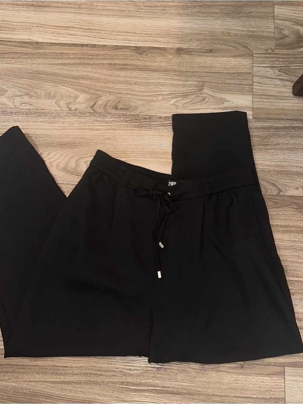 Zara Black Wide-Leg Drawstring Pants size large